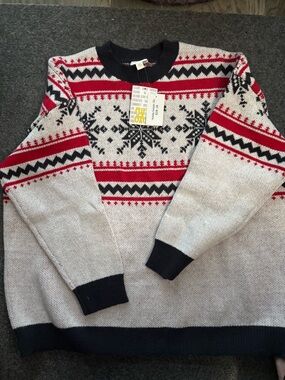 LuLaRoe Women's Fair Isle Crewneck Sweater - Cream, Red & Black
